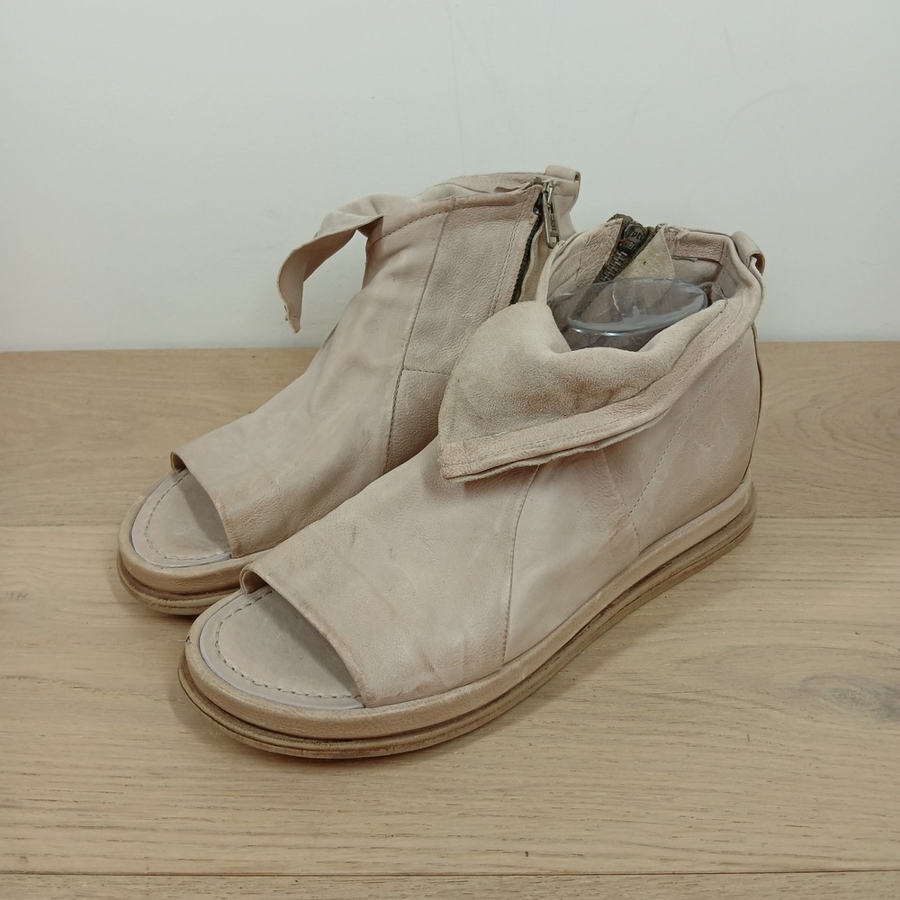 A.S.98 Italian Leather Peep Toe Ankle Bootie Beige Fold Over Sandals 41